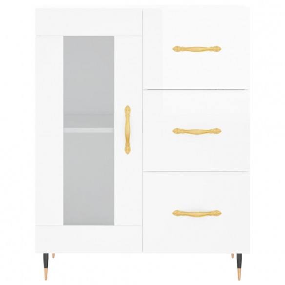 Buffet haut Blanc brillant 69,5x34x180 cm Bois d'ingénierie