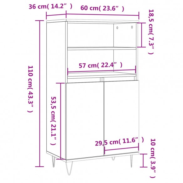 Buffet haut Noir 60x36x110 cm Bois d'ingénierie