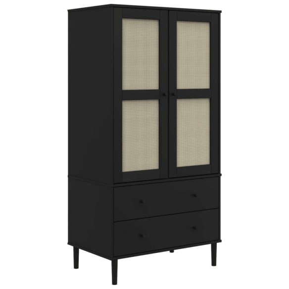 Garde-robe SENJA aspect rotin noir 90x55x175 cm bois massif pin