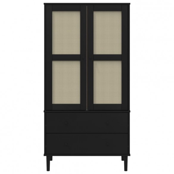 Garde-robe SENJA aspect rotin noir 90x55x175 cm bois massif pin