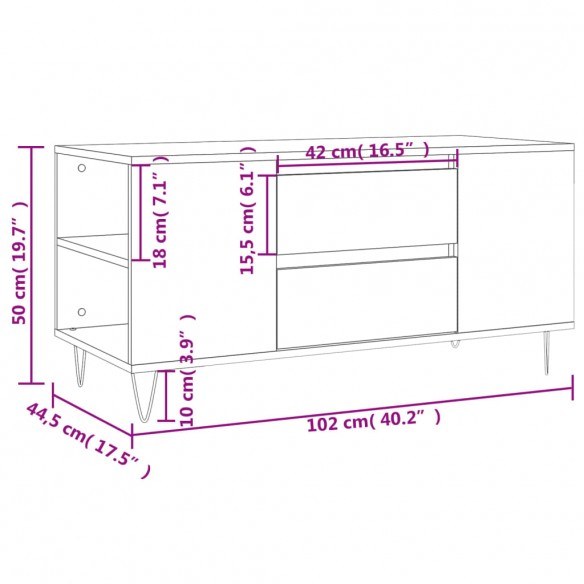 Table basse chêne sonoma 102x44,5x50 cm bois d'ingénierie