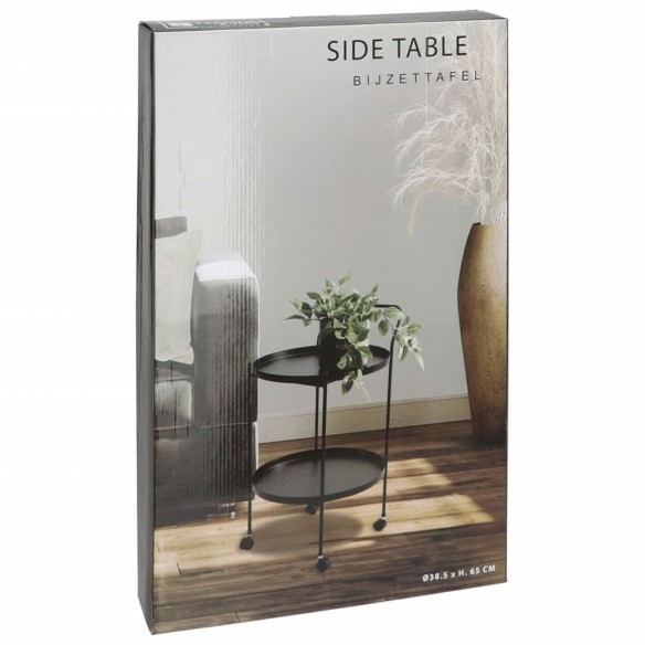 Home&Styling Table d'appoint avec roulettes 2 niveaux noir