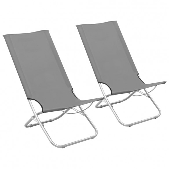 Chaises de plage pliables 2 pcs Gris Tissu