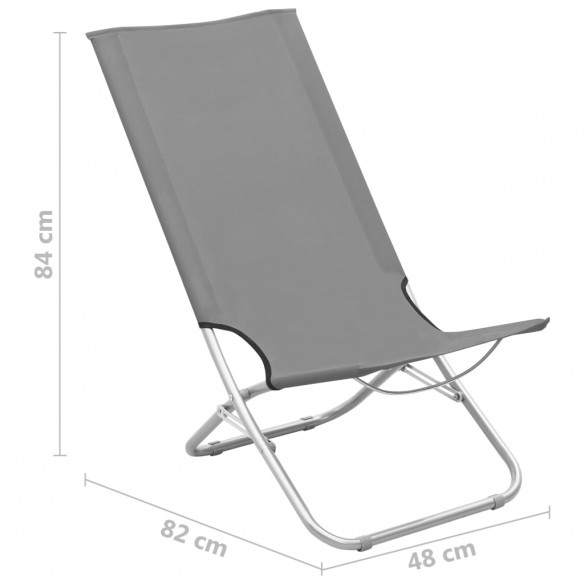 Chaises de plage pliables 2 pcs Gris Tissu