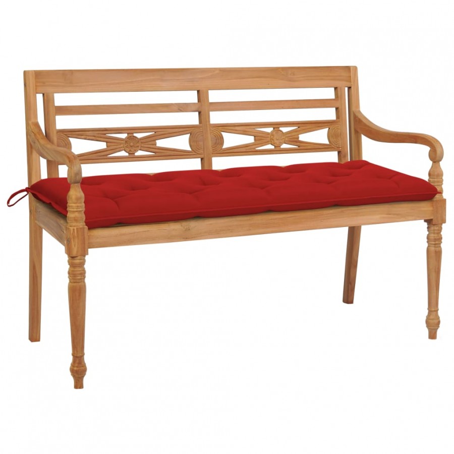 Banc Batavia avec coussin rouge 150 cm Bois de teck massif