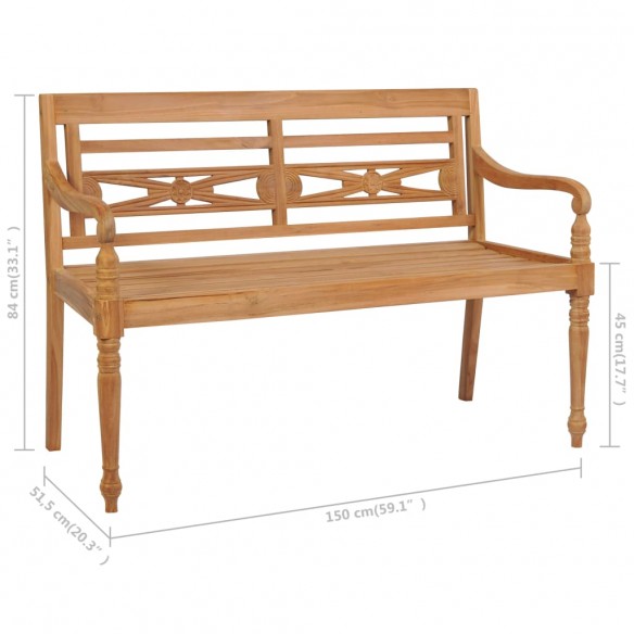 Banc Batavia avec coussin rouge 150 cm Bois de teck massif