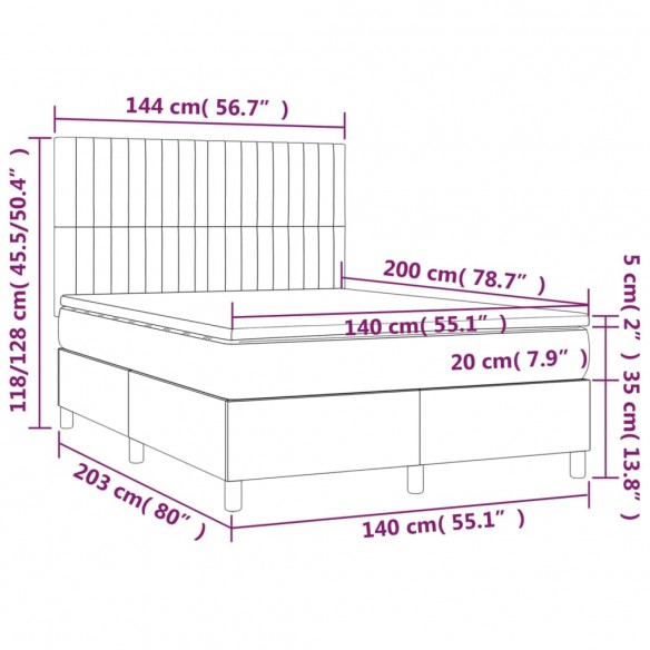 Cadre de lit et matelas et LED Bleu 140x200 cm Tissu