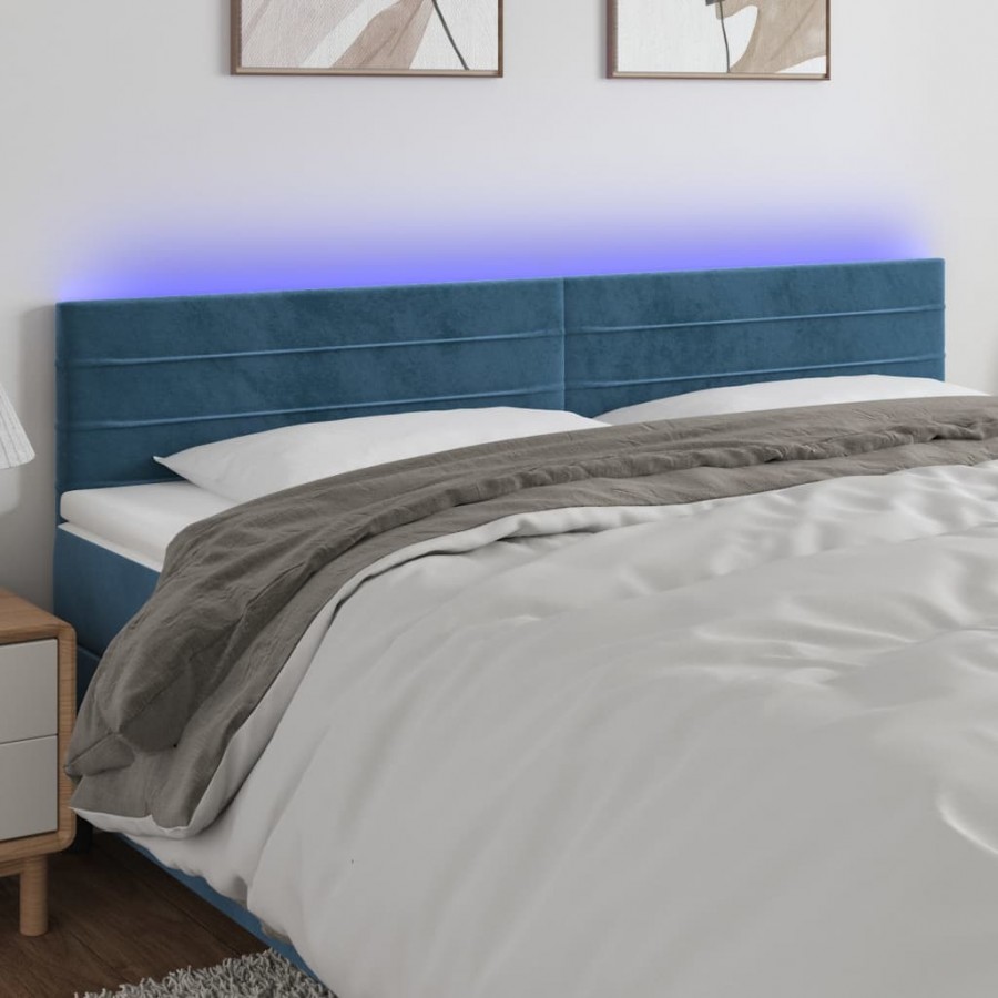 Tête de lit à LED Bleu foncé 160x5x78/88 cm Velours