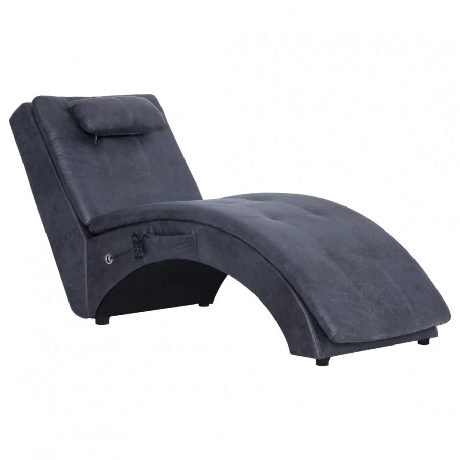 Chaise longue de massage avec oreiller Gris Similicuir daim