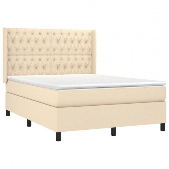 Sommier à lattes de lit matelas et LED Crème 140x190 cm Tissu