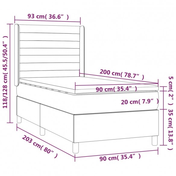 Sommier à lattes de lit avec matelas Rose 90x200 cm Velours