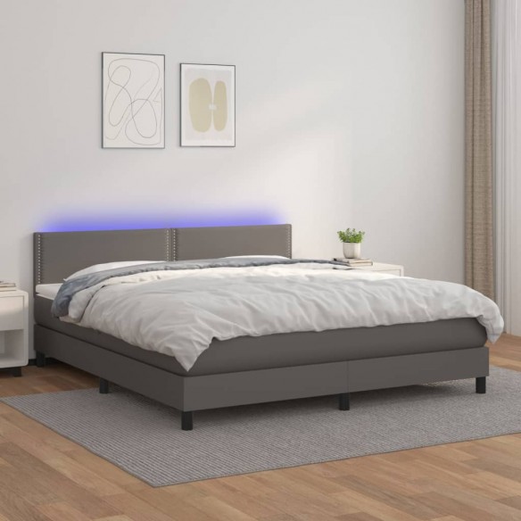Sommier à lattes de lit avec et matelas et LED Gris 160x200 cm