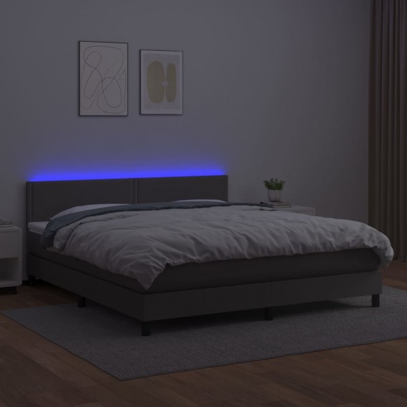 Sommier à lattes de lit avec et matelas et LED Gris 160x200 cm
