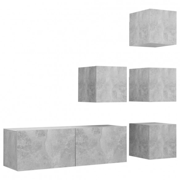 Ensemble de meuble TV 5 pcs Gris béton Aggloméré