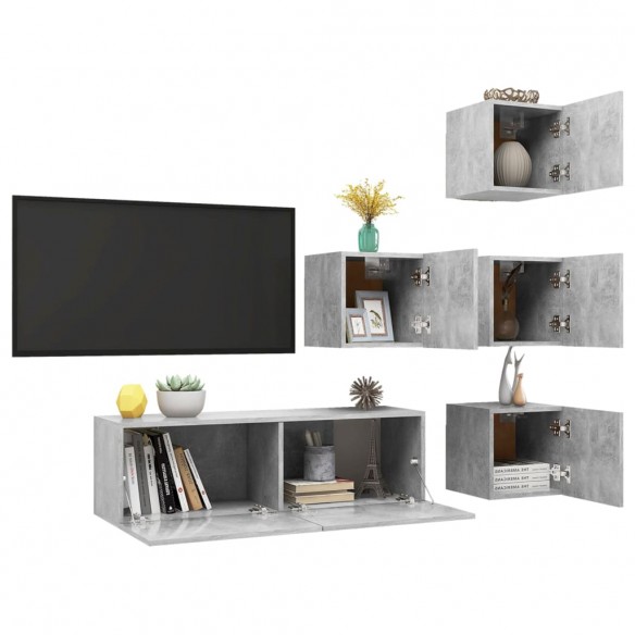 Ensemble de meuble TV 5 pcs Gris béton Aggloméré