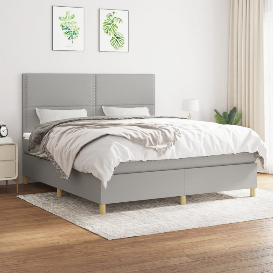 Cadre de lit avec matelas Gris clair 160x200cm Tissu