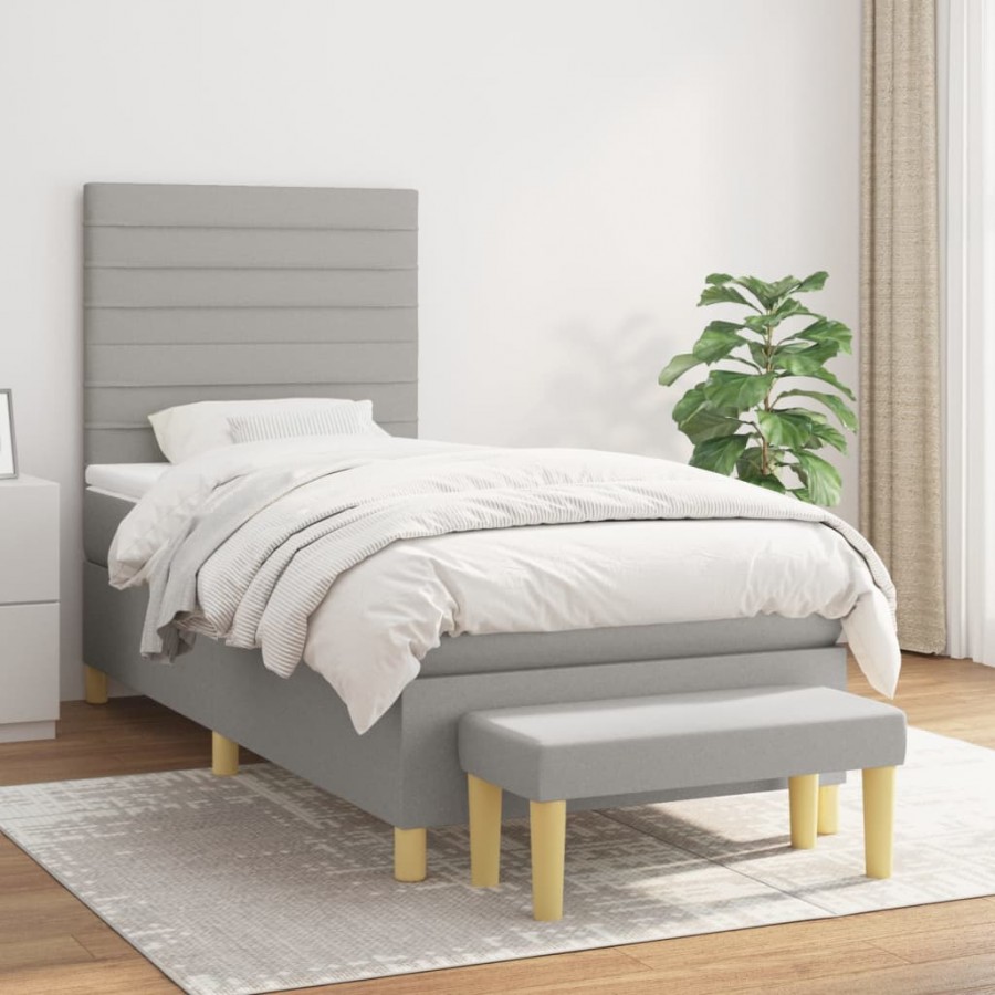 Cadre de lit et matelas Gris clair 90x190 cm Tissu