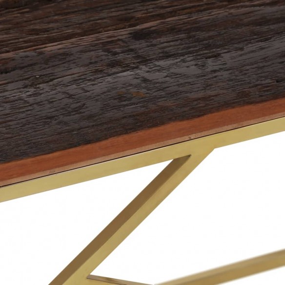 Table basse doré acier inoxydable et bois de mélèze massif