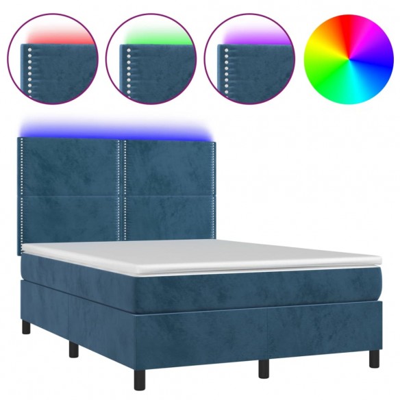 Sommier à lattes de lit matelas et LED Bleu foncé 140x190 cm