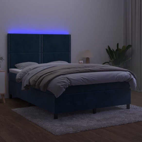Sommier à lattes de lit matelas et LED Bleu foncé 140x190 cm