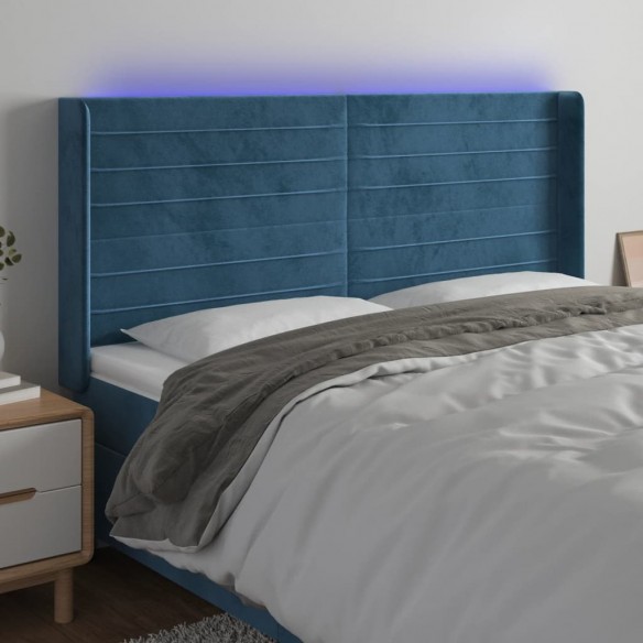 Tête de lit à LED Bleu foncé 163x16x118/128 cm Velours