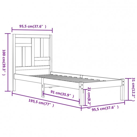 Cadre de lit Blanc Bois de pin massif 90x190 cm Simple