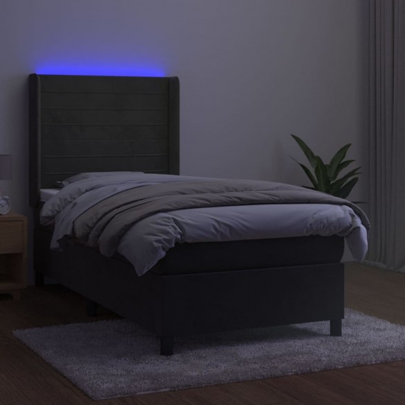 Cadre de lit et matelas et LED Gris foncé 80x200cm