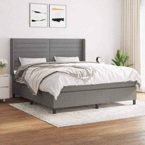 Cadre de lit avec matelas Gris foncé 160x200cm Tissu