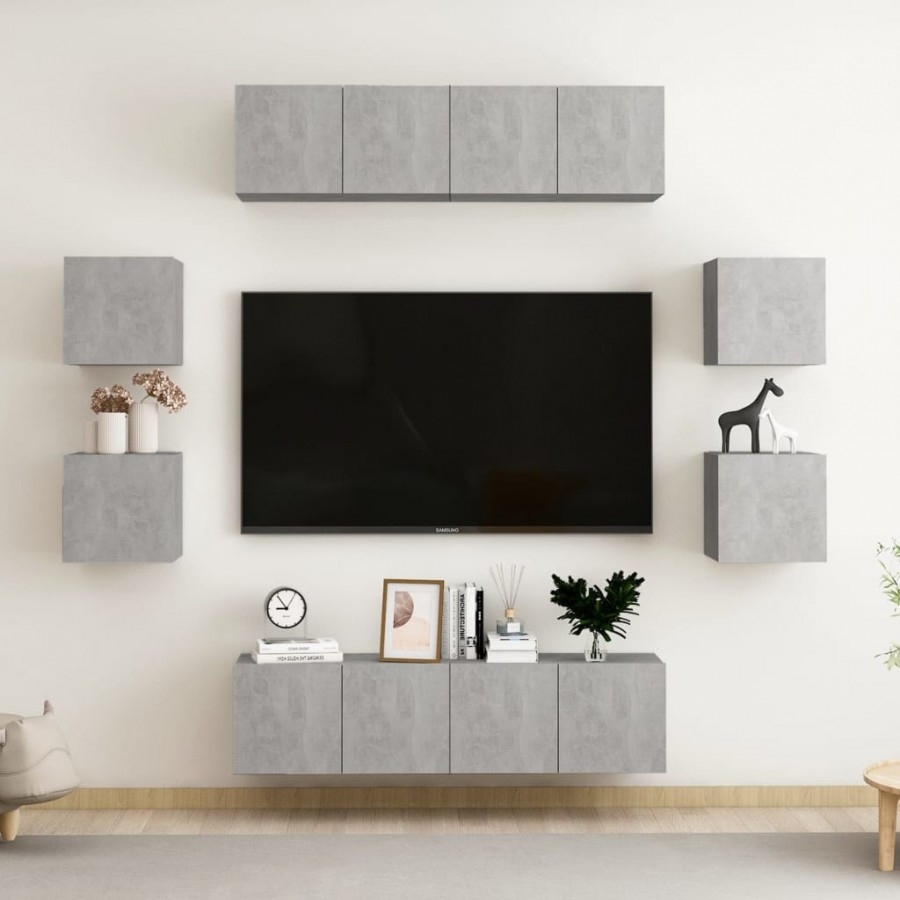 Ensemble de meubles TV 8 pcs Gris béton Aggloméré