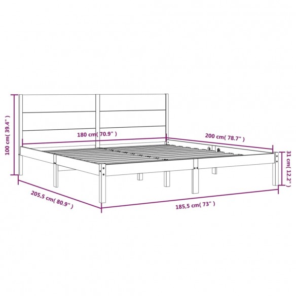 Cadre de lit bois massif 180x200 cm super king