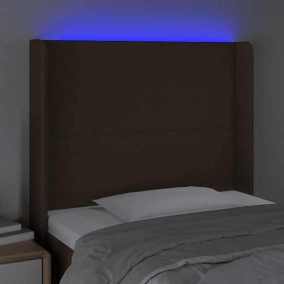 Tête de lit à LED Marron foncé 93x16x118/128 cm Tissu