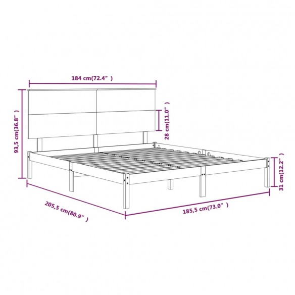 Cadre de lit bois massif 180x200 cm super king