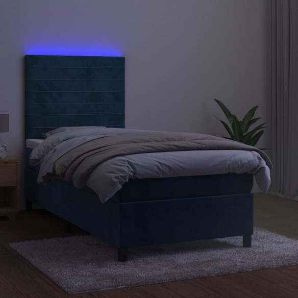 Cadre de lit matelas LED Bleu foncé 80x200cm Velours