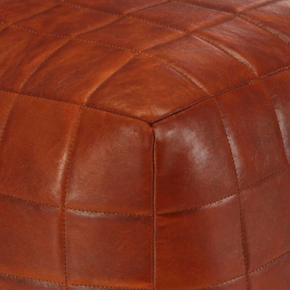 Pouf 40 x 40 x 40 cm Brun roux Cuir véritable de chèvre