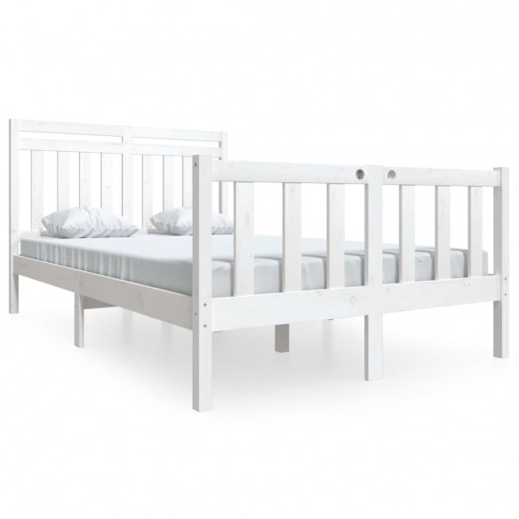 Cadre de lit Blanc Bois massif 135x190 cm Double