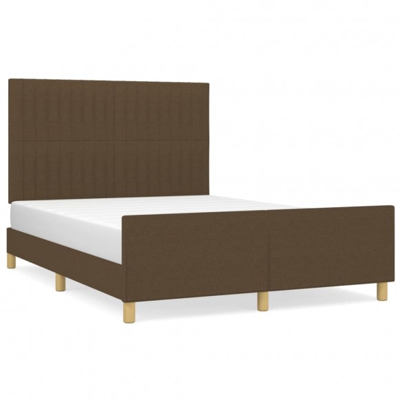 Cadre de lit avec tête de lit Marron foncé 140x190 cm Tissu