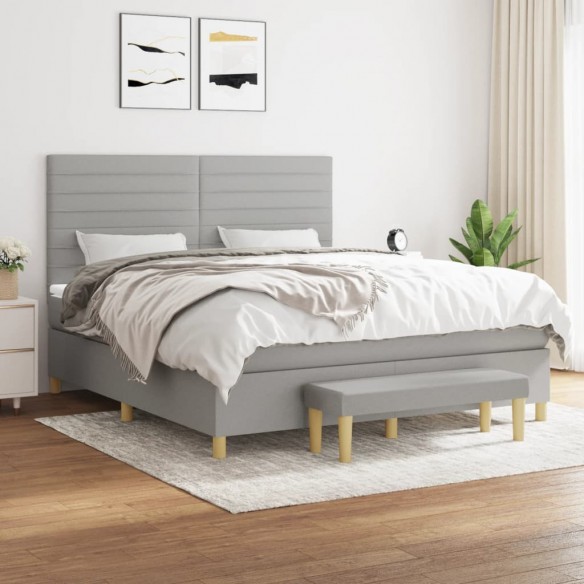 Cadre de lit avec matelas Gris clair 160x200cm Tissu