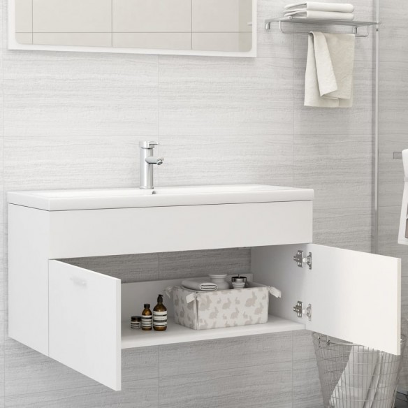 Armoire d'évier avec lavabo intégré Blanc Aggloméré