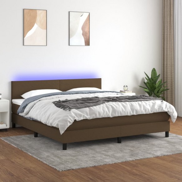 Sommier à lattes de lit matelas et LED Marron foncé 160x200 cm