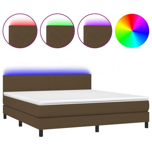 Cadre de lit matelas et LED Marron foncé 160x200 cm