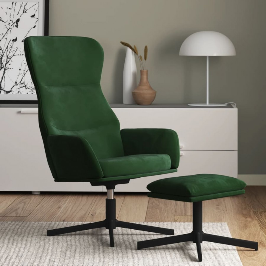 Chaise de relaxation avec tabouret Vert foncé Velours