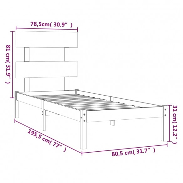 Cadre de lit bois massif 75x190 cm petit simple