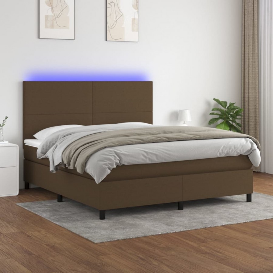 Cadre de lit matelas et LED Marron foncé 180x200 cm