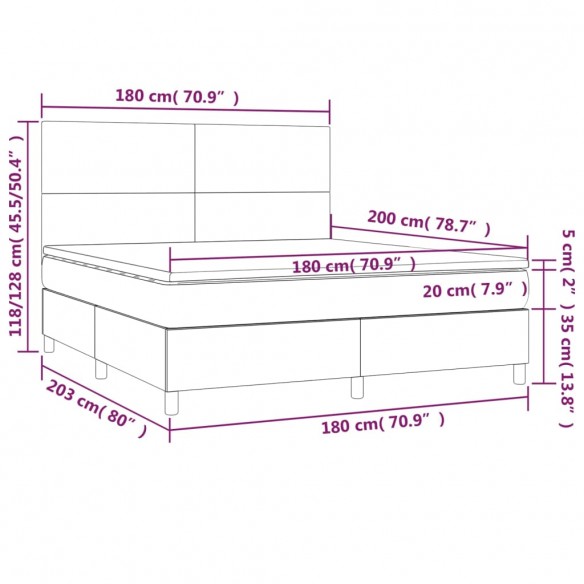 Cadre de lit matelas et LED Marron foncé 180x200 cm