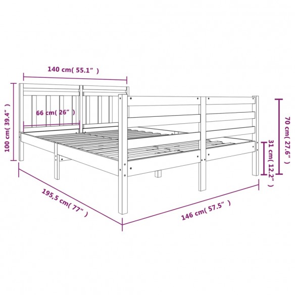 Cadre de lit Bois massif 140x190 cm