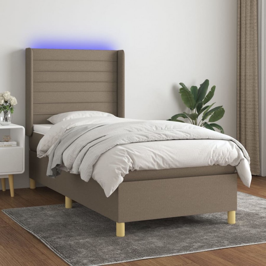 Sommier à lattes de lit matelas et LED Taupe 100x200 cm Tissu