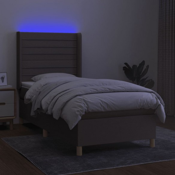 Sommier à lattes de lit matelas et LED Taupe 100x200 cm Tissu