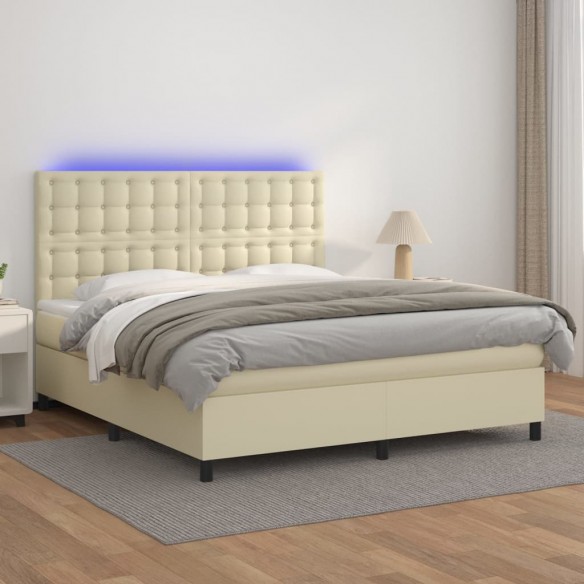 Sommier à lattes de lit avec matelas et LED Crème 180x200 cm