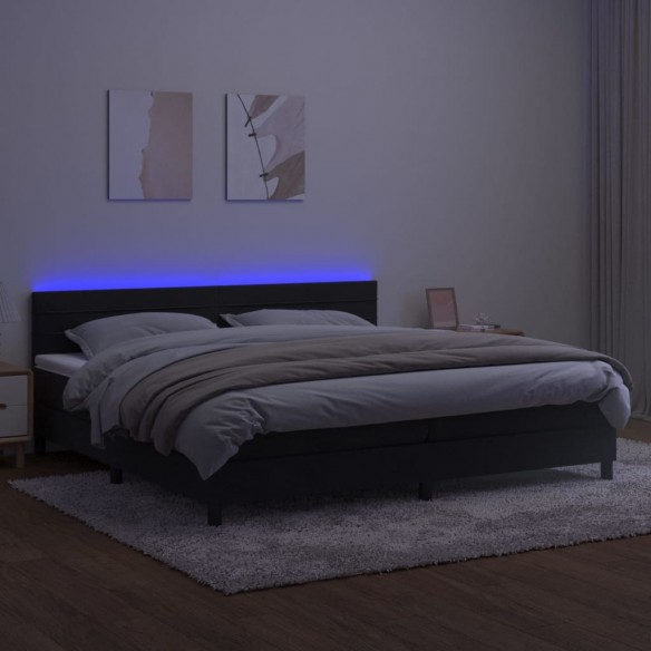 Sommier à lattes de lit avec matelas et LED Noir 200x200 cm
