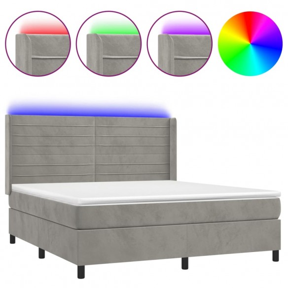 Cadre de lit matelas et LED Gris clair 180x200 cm